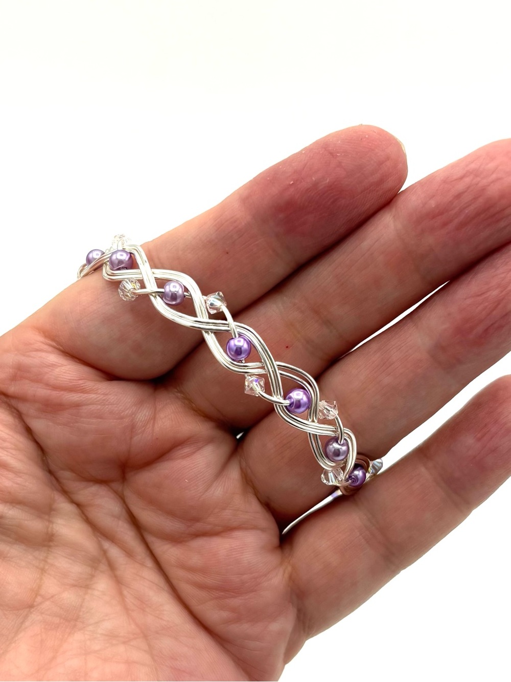 Hand Crafted Silver Wire Wrapped Bangle Bracelet with Purple Pearl - Picture 6 of 8